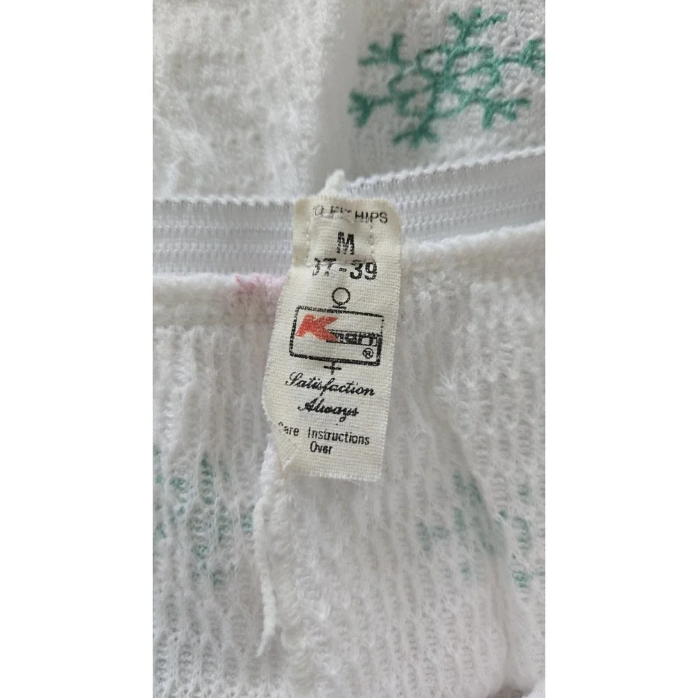 Vintage Kmart Thermal Pajama Set White W/ Snowflake Waffle Knit Long Johns M USA